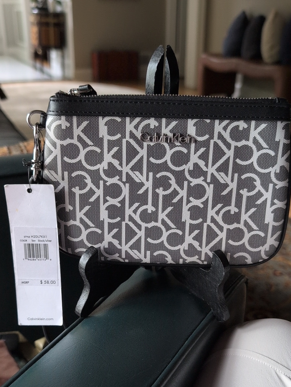 Calvin Klein Black And Silver Wristlet. NWT